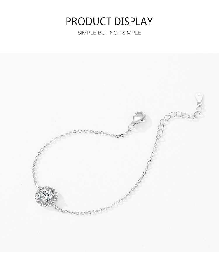 1ct Round Sparkling CZ Link Chain Charm Bracelet 925 Sterling Silver
