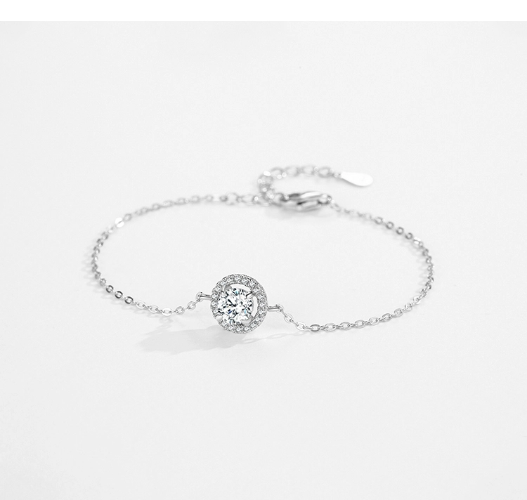 1ct Round Sparkling CZ Link Chain Charm Bracelet 925 Sterling Silver