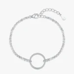 Hollow Round Bracelet Dazzling CZ Link Chain Bracelet 925 Sterling Silver