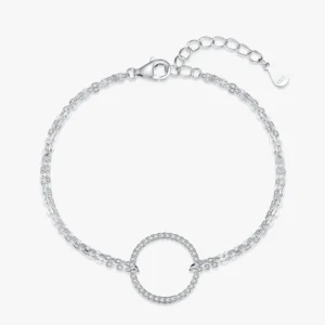 Hollow Round Bracelet Dazzling CZ Link Chain Bracelet 925 Sterling Silver