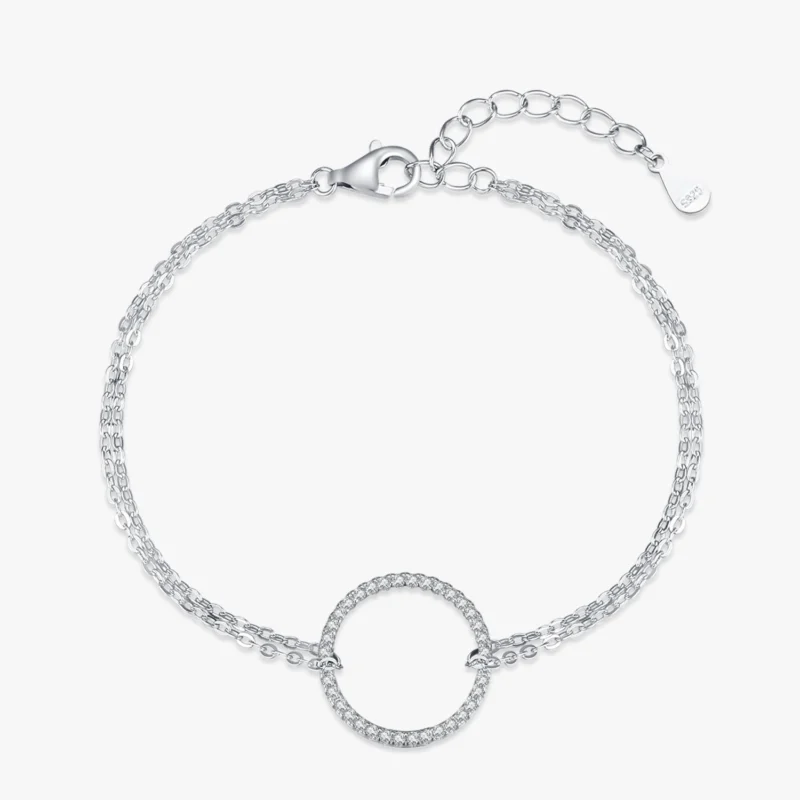 Hollow Round Bracelet Dazzling CZ Link Chain Bracelet 925 Sterling Silver
