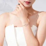 Hollow Round Bracelet Dazzling CZ Link Chain Bracelet 925 Sterling Silver