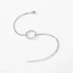 Hollow Round Bracelet Dazzling CZ Link Chain Bracelet 925 Sterling Silver