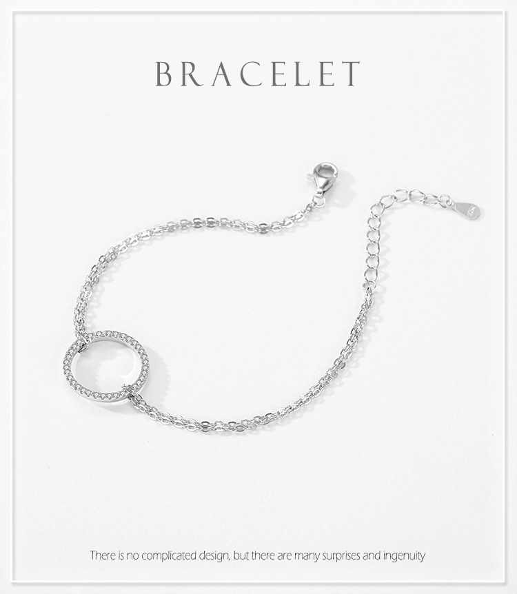 Hollow Round Bracelet Dazzling CZ Link Chain Bracelet 925 Sterling Silver