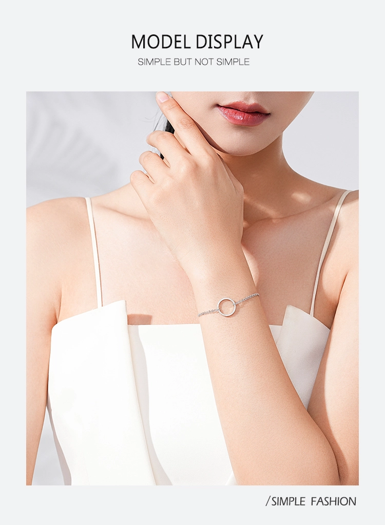 Hollow Round Bracelet Dazzling CZ Link Chain Bracelet 925 Sterling Silver