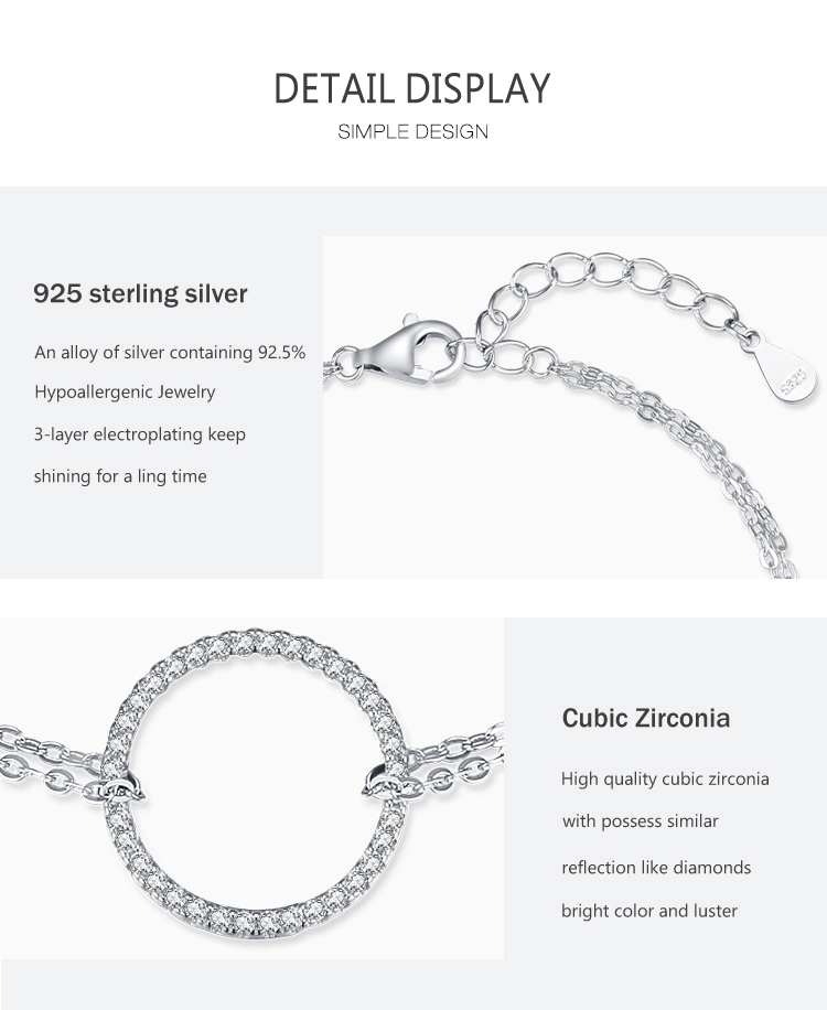 Hollow Round Bracelet Dazzling CZ Link Chain Bracelet 925 Sterling Silver