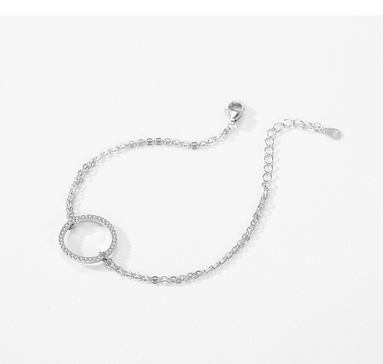 Hollow Round Bracelet Dazzling CZ Link Chain Bracelet 925 Sterling Silver