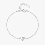 Smooth Heart Charm Link Chain Adjustable Bracelet 925 Sterling Silver