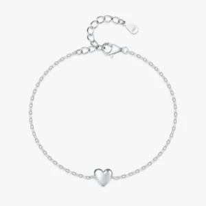 Smooth Heart Charm Link Chain Adjustable Bracelet 925 Sterling Silver