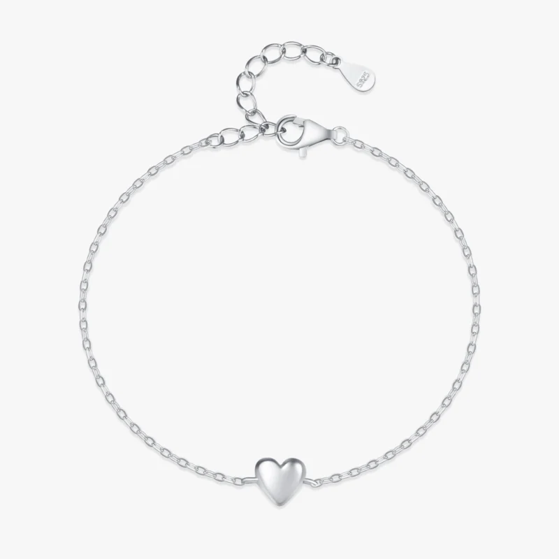 Smooth Heart Charm Link Chain Adjustable Bracelet 925 Sterling Silver