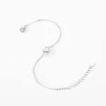 Smooth Heart Charm Link Chain Adjustable Bracelet 925 Sterling Silver