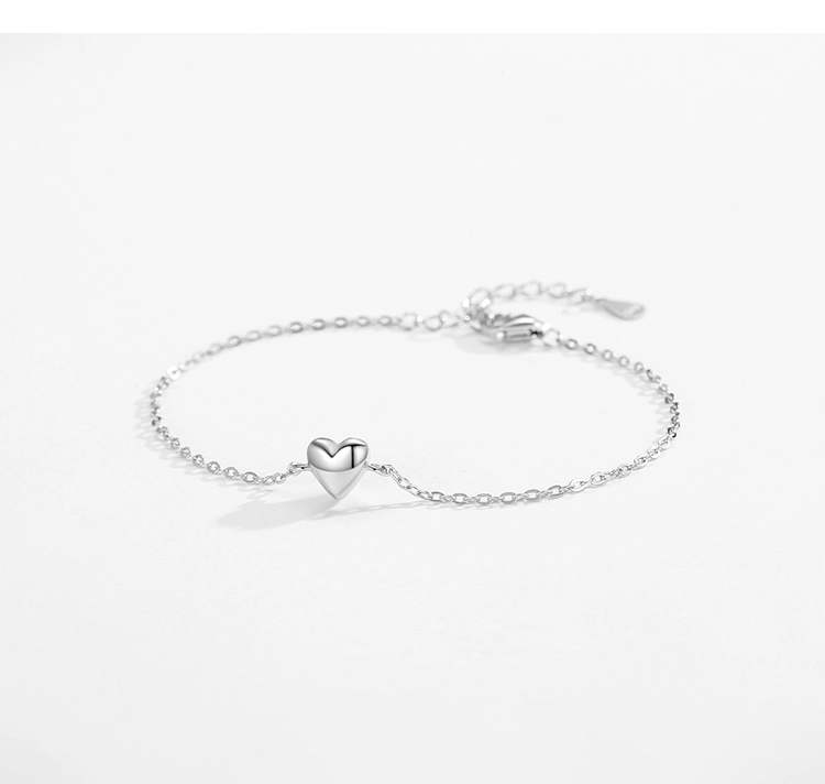 Smooth Heart Charm Link Chain Adjustable Bracelet 925 Sterling Silver