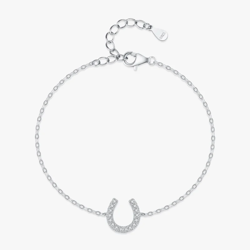 U Shape Shiny CZ Adjustable Chain Bracelet 925 Sterling Silver