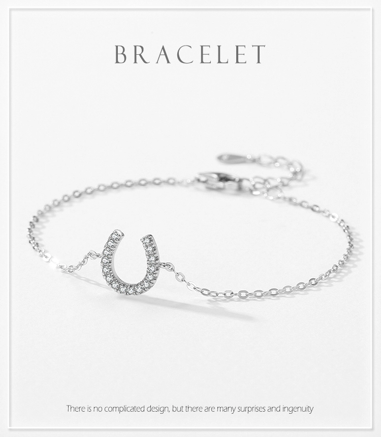 U Shape Shiny CZ Adjustable Chain Bracelet 925 Sterling Silver