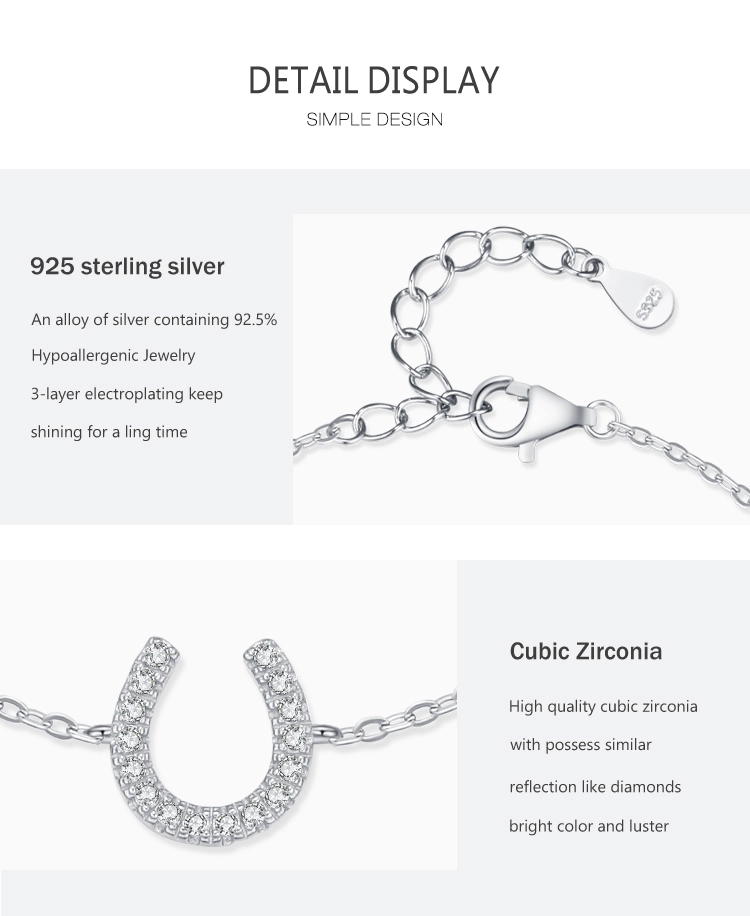 U Shape Shiny CZ Adjustable Chain Bracelet 925 Sterling Silver