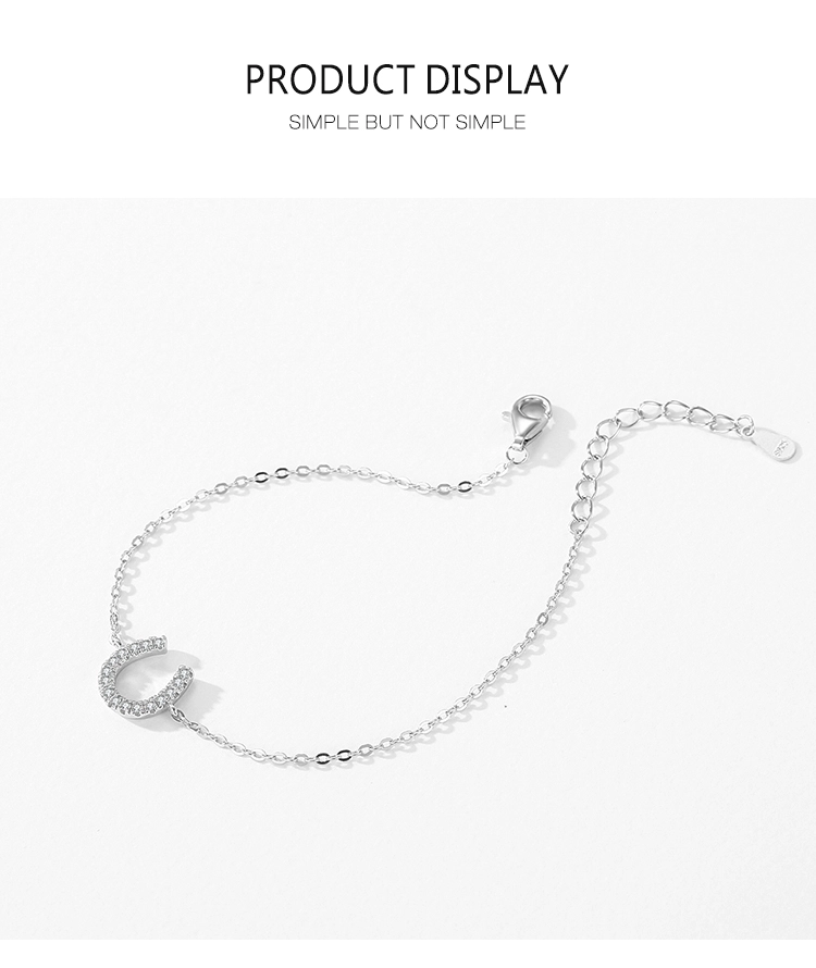 U Shape Shiny CZ Adjustable Chain Bracelet 925 Sterling Silver