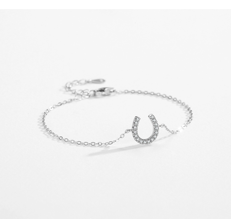 U Shape Shiny CZ Adjustable Chain Bracelet 925 Sterling Silver