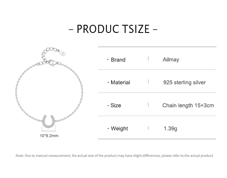 U Shape Shiny CZ Adjustable Chain Bracelet 925 Sterling Silver