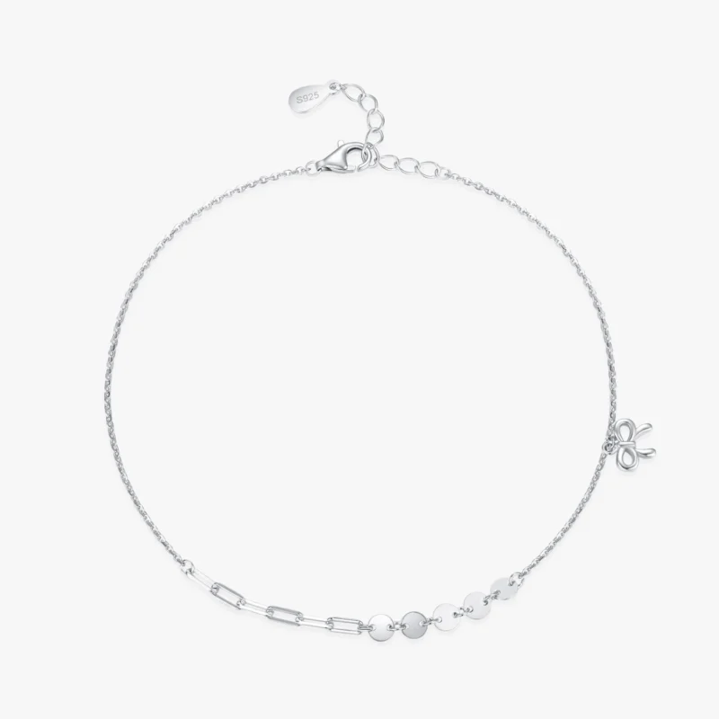 Bowknot Bracelet Adjustable Cross Chain Link 925 Sterling Silver