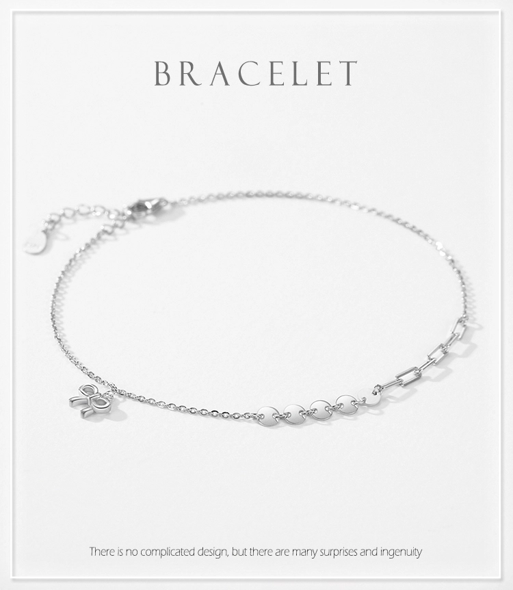 Bowknot Bracelet Adjustable Cross Chain Link 925 Sterling Silver