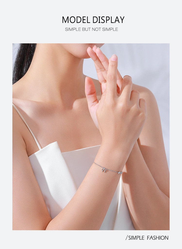 Bowknot Bracelet Adjustable Cross Chain Link 925 Sterling Silver