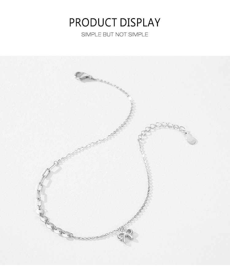 Bowknot Bracelet Adjustable Cross Chain Link 925 Sterling Silver