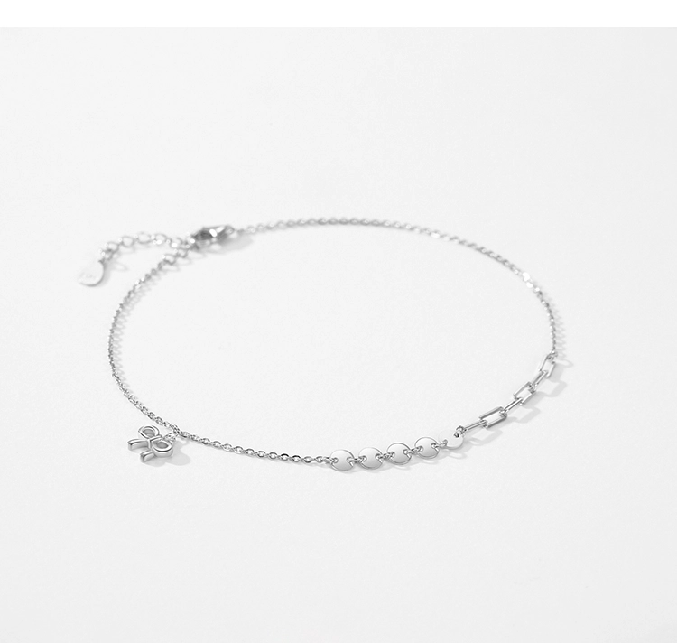 Bowknot Bracelet Adjustable Cross Chain Link 925 Sterling Silver