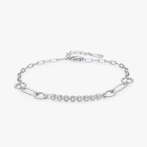 Shiny Zircon Link Splice Adjustable Bracelet 925 Sterling Silver