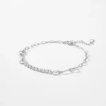 Shiny Zircon Link Splice Adjustable Bracelet 925 Sterling Silver