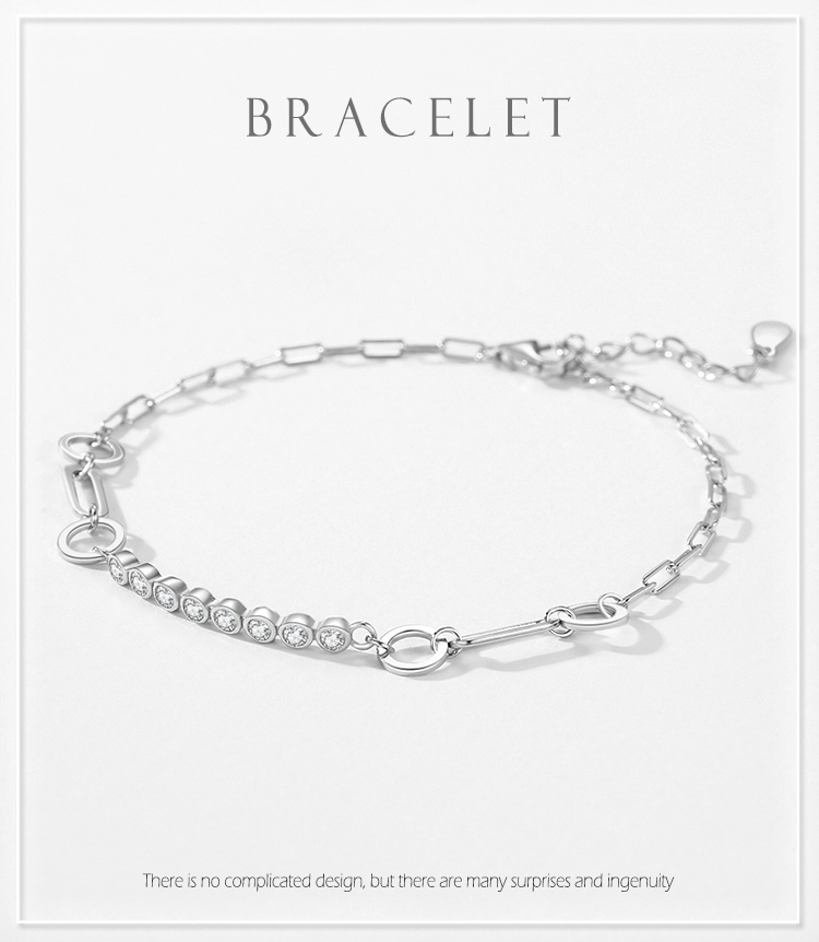Shiny Zircon Link Splice Adjustable Bracelet 925 Sterling Silver