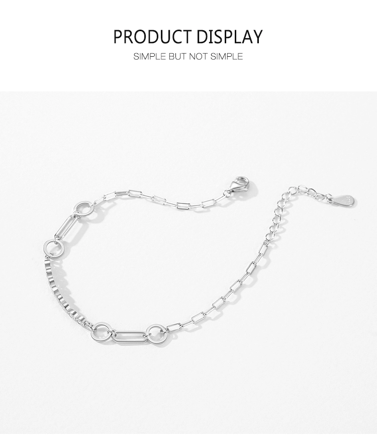 Shiny Zircon Link Splice Adjustable Bracelet 925 Sterling Silver