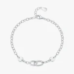 Simple Charm Zirconia Double Ring Bracelet Chain Link 925 Sterling Silver