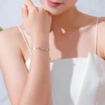 Simple Charm Zirconia Double Ring Bracelet Chain Link 925 Sterling Silver