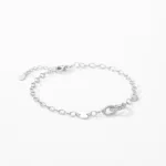 Simple Charm Zirconia Double Ring Bracelet Chain Link 925 Sterling Silver