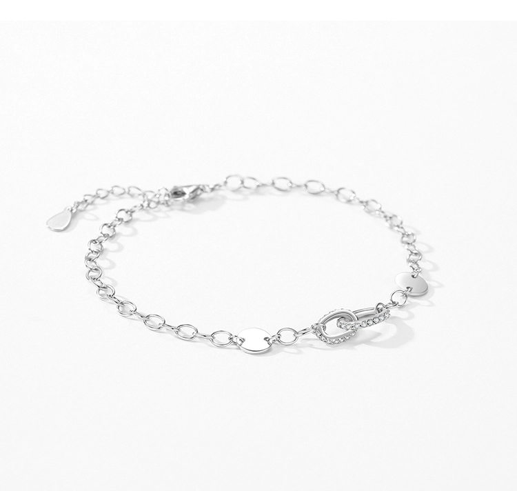 Simple Charm Zirconia Double Ring Bracelet Chain Link 925 Sterling Silver