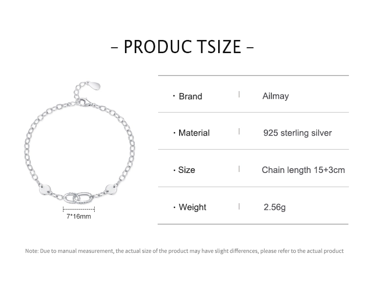 Simple Charm Zirconia Double Ring Bracelet Chain Link 925 Sterling Silver