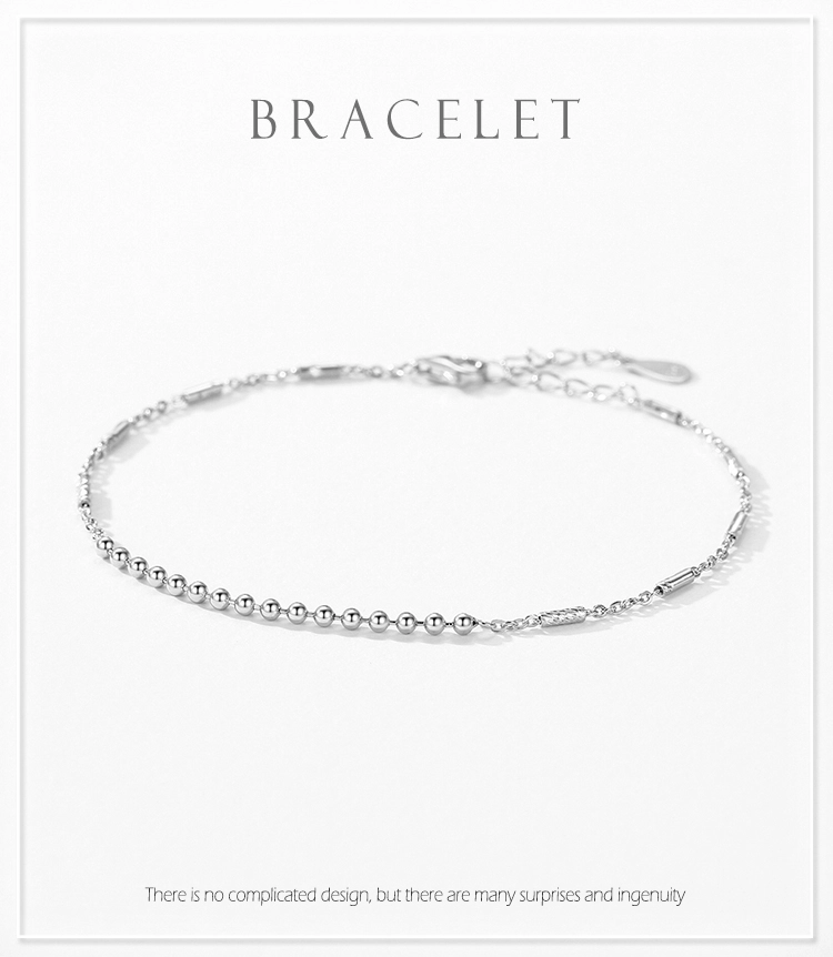 Beads Link Stackable Chain Bracelet Real 925 Sterling Silver