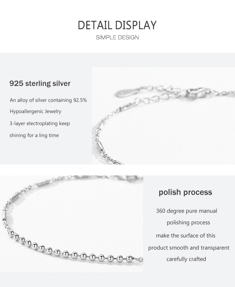 Beads Link Stackable Chain Bracelet Real 925 Sterling Silver