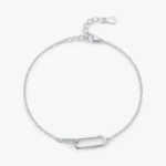 Geometric Design Zirconia Link Lock Chain Bracelets 925 Sterling Silver
