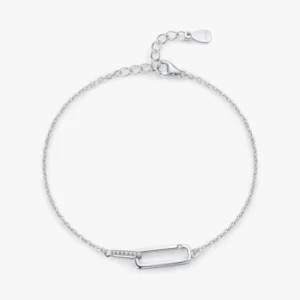 Geometric Design Zirconia Link Lock Chain Bracelets 925 Sterling Silver
