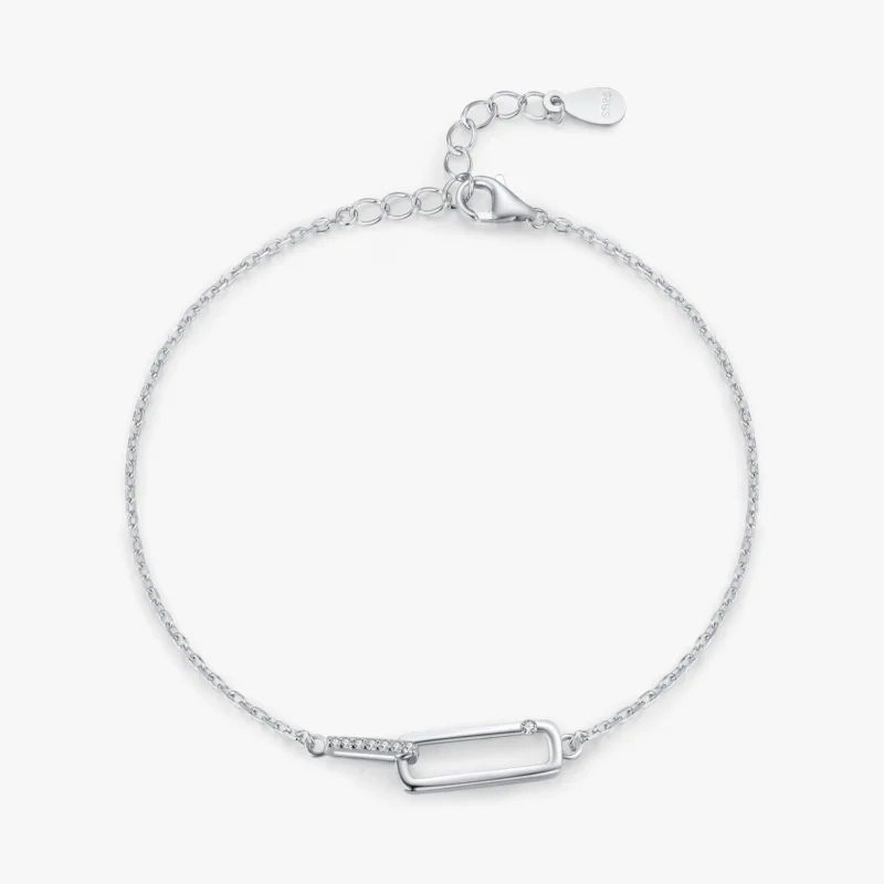 Geometric Design Zirconia Link Lock Chain Bracelets 925 Sterling Silver