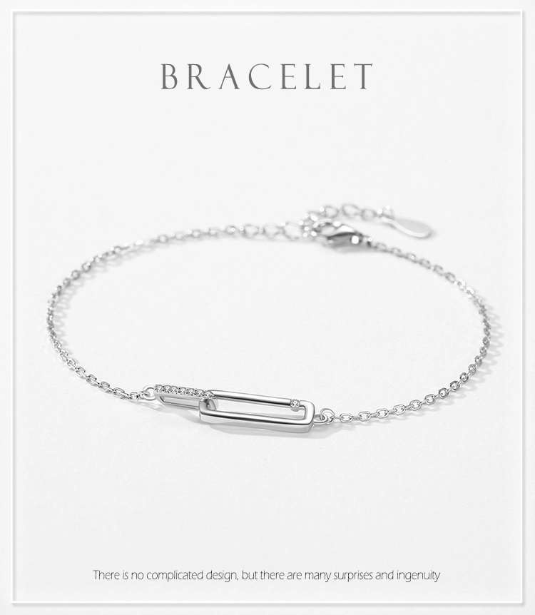 Geometric Design Zirconia Link Lock Chain Bracelets 925 Sterling Silver