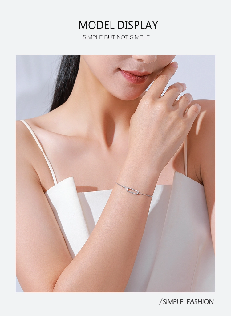 Geometric Design Zirconia Link Lock Chain Bracelets 925 Sterling Silver