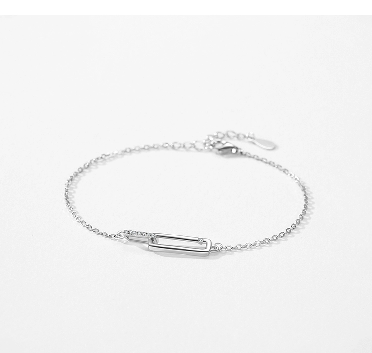 Geometric Design Zirconia Link Lock Chain Bracelets 925 Sterling Silver