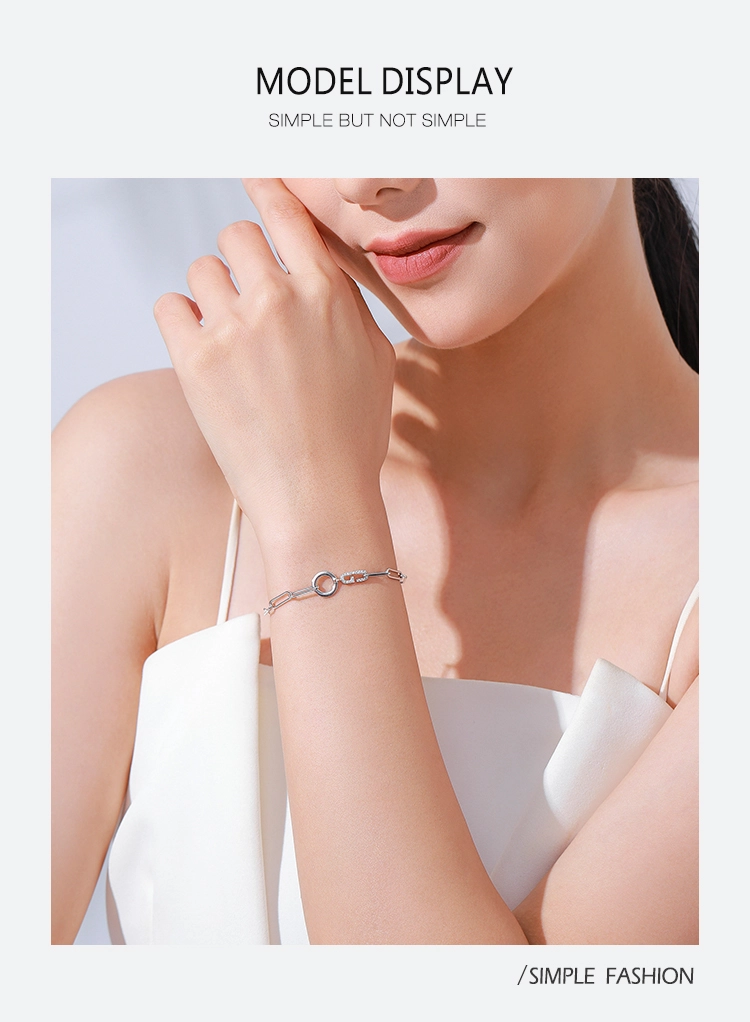 Geometric Design Bracelet Chain Link 925 Sterling Silver