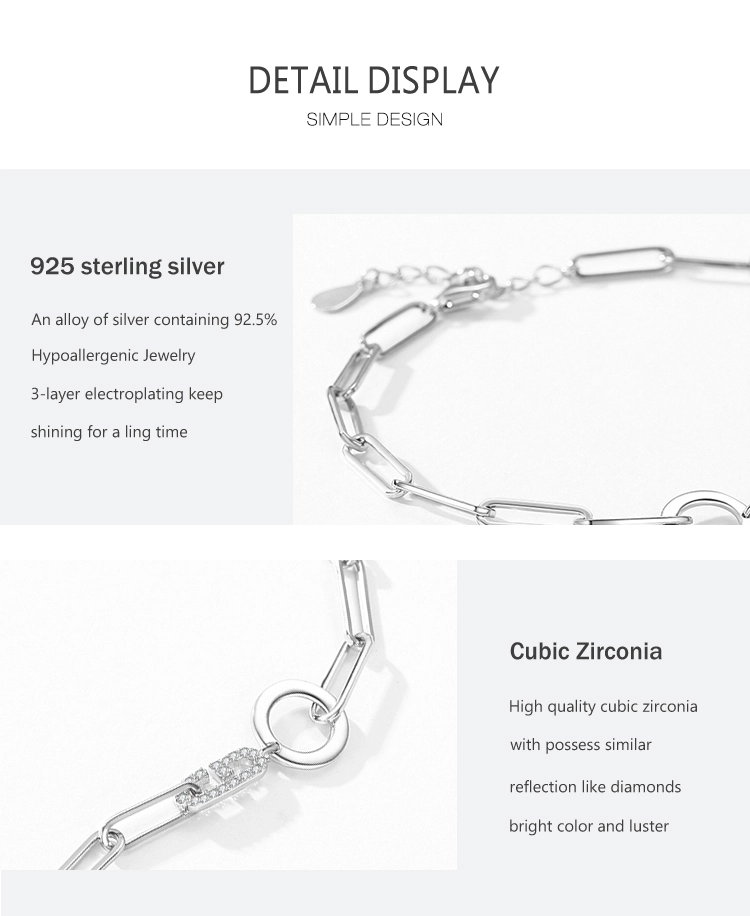 Geometric Design Bracelet Chain Link 925 Sterling Silver