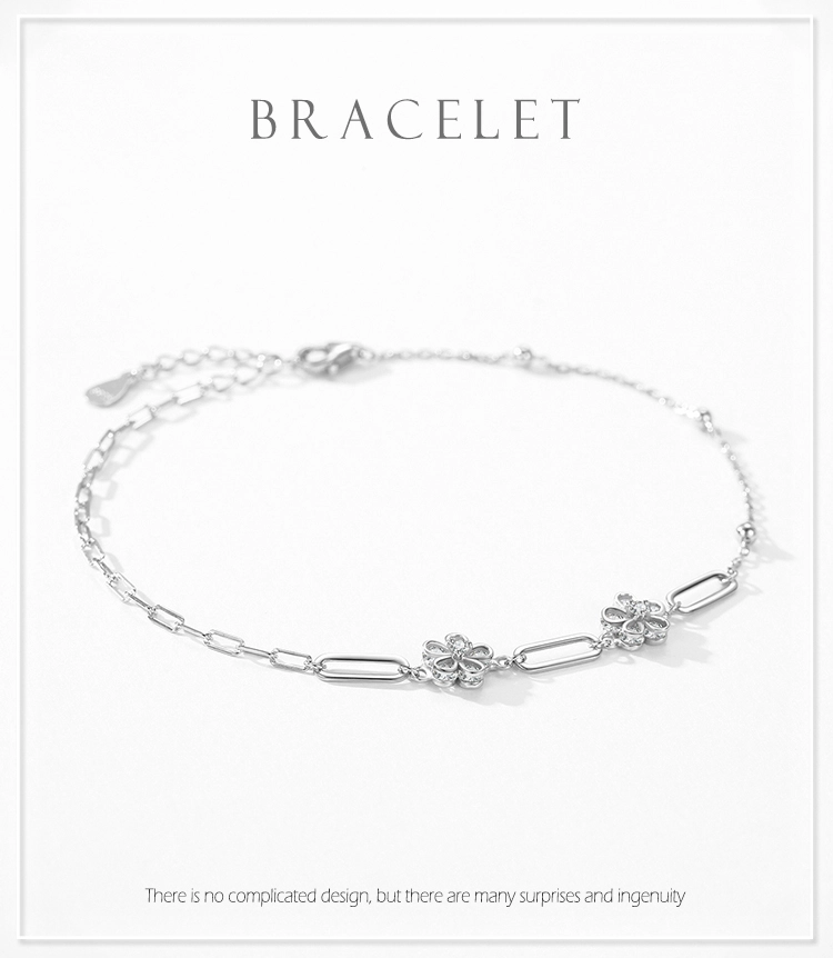 Romantic Flower Adjustable Chain Bracelets 925 Sterling Silver