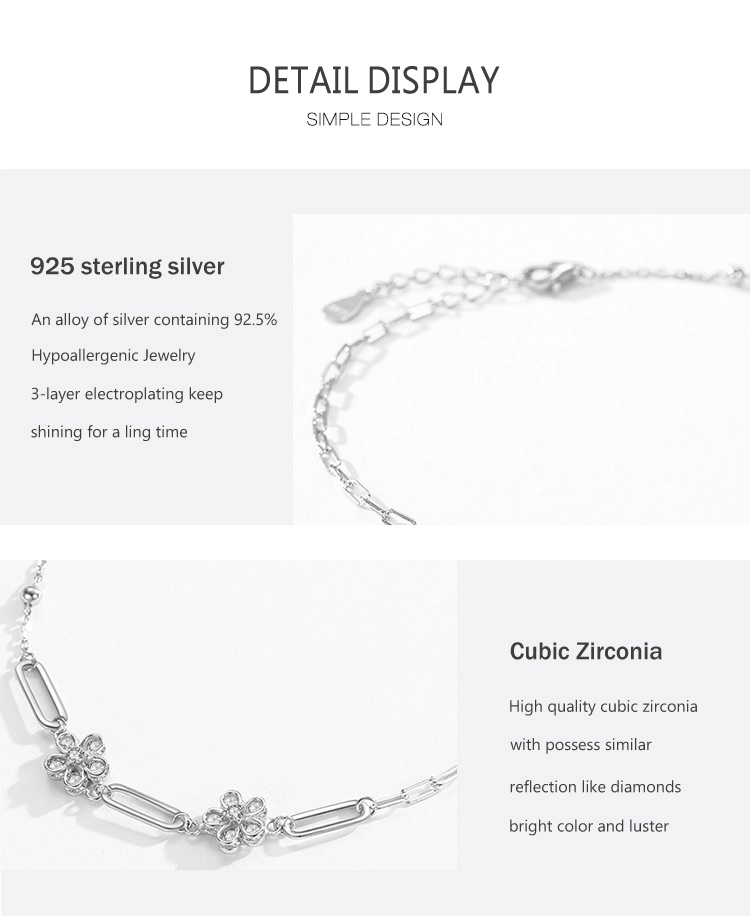 Romantic Flower Adjustable Chain Bracelets 925 Sterling Silver