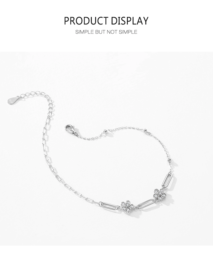 Romantic Flower Adjustable Chain Bracelets 925 Sterling Silver