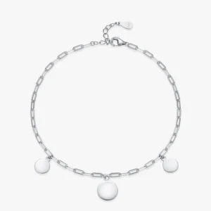 Circular Sequin Charm Link Chain Bracelet 925 Sterling Silver